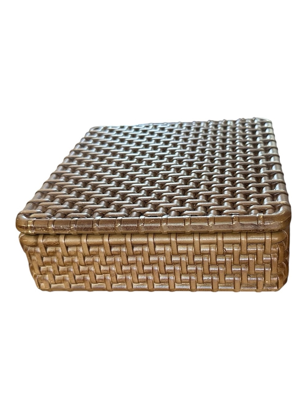 Ceramic ‘Trompe-l’oceil’ Woven Ratan Trinket Box w/Lid